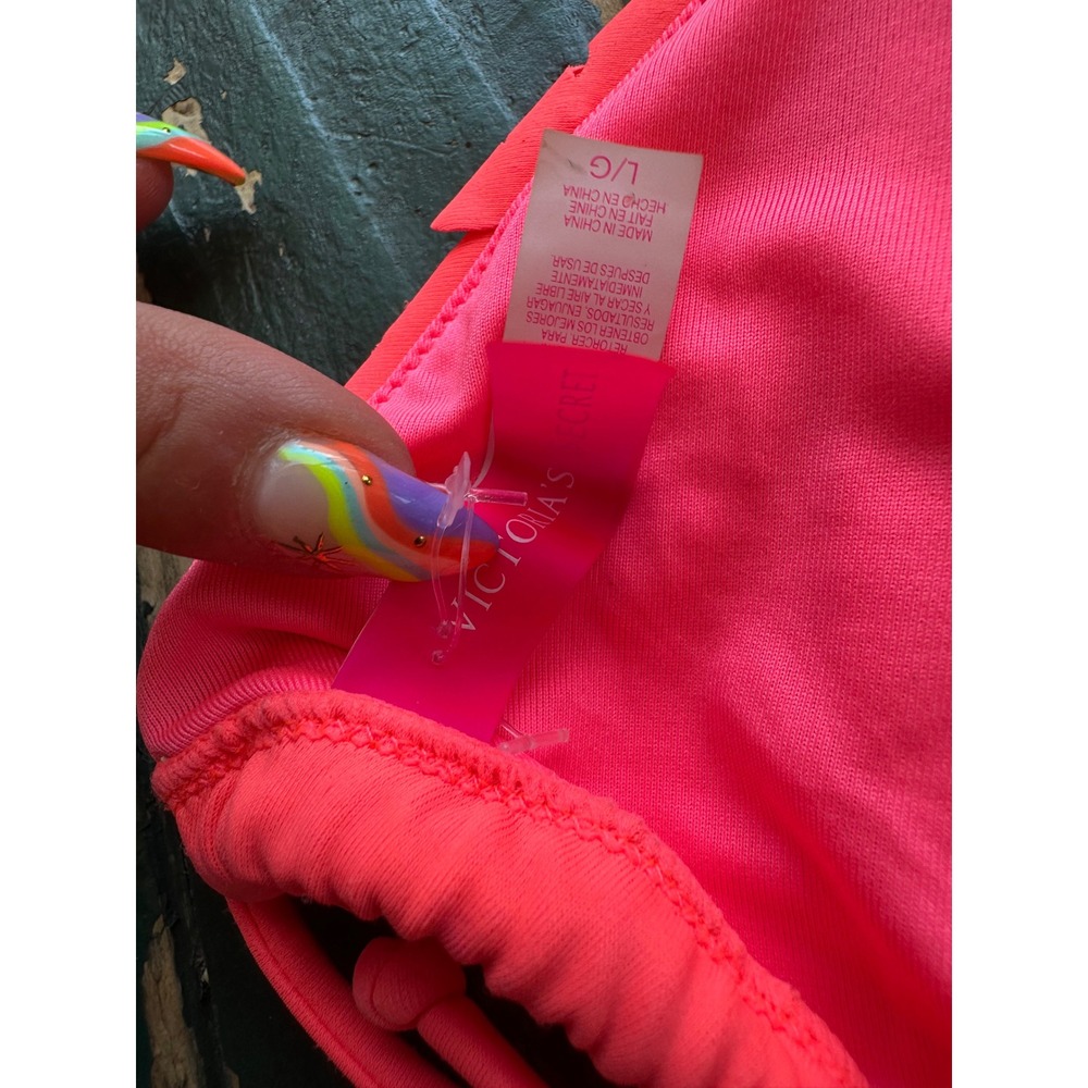 Victorias Secret Neon Pink Eyelet Laser Cut Ruffle Triangle Bikini Top Large - Picture 6 of 10